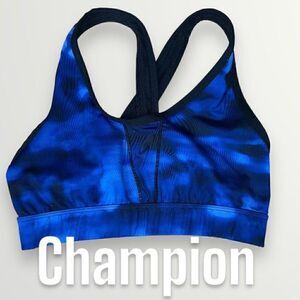Champion, Duo Dry Sports Bra, Blue & Black Marble, Women’s XS